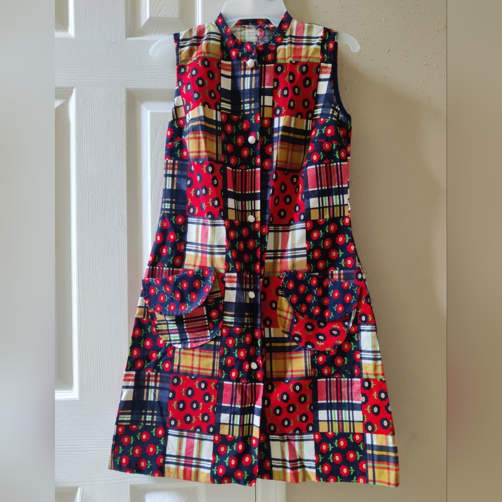 Vintage 1960s Mod Hodge Podge Quilt Patchwork Pattern Dress XSmall 🍎🍎